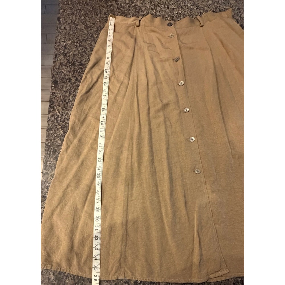Orvis 100% Silk Button Front Midi Skirt Tan Khaki A-Line Pockets Womens XL - Picture 7 of 7